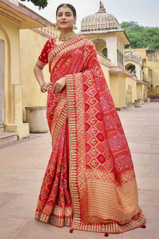 Silk Fabric Wedding Wear Superior Saree In Red Color