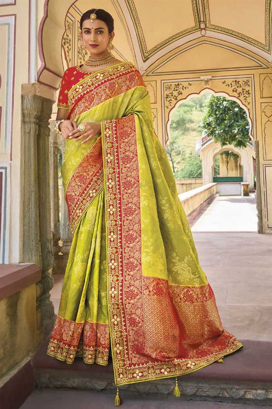 Silk Fabric Mehendi Green Color Wedding Wear Phenomenal Saree