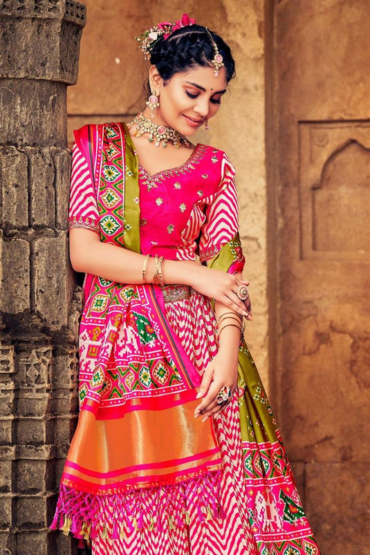 Ingenious Art Silk Fabric Pink Color Readymade Lehenga