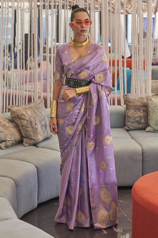 Function Wear Purple Color Satin Fabric Tempting Saree