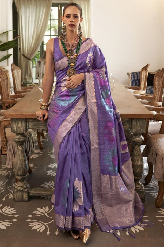 Kalki Koechlin Lavender Color Charismatic Weaving Designs Silk Saree