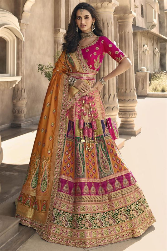 Multi Color Amazing Banarasi Silk Fabric Bridal Lehenga