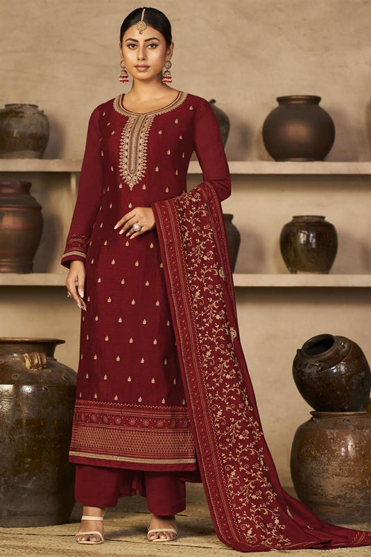 Maroon Color Fancy Fabric Alluring Salwar Suit