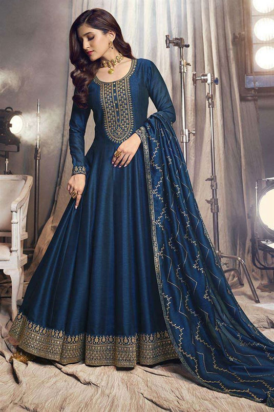 Nidhi Shah Art Silk Fabric Blue Color Supreme Party Look Anarkali Suit