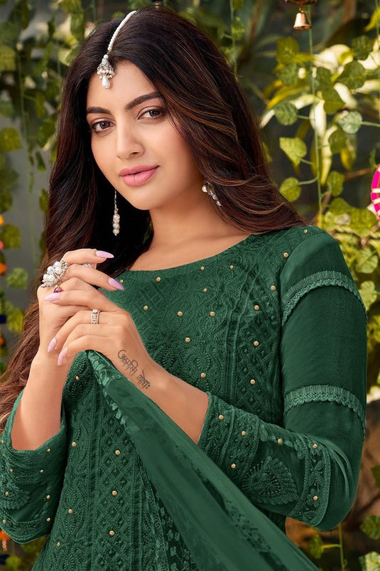 Akanksha Puri Fascinating Dark Green Color Georgette Fabric Palazzo Suit