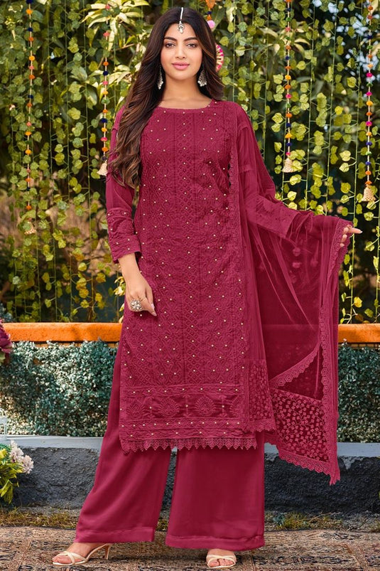 Akanksha Puri Georgette Fabric Burgundy Color Excellent Palazzo Suit