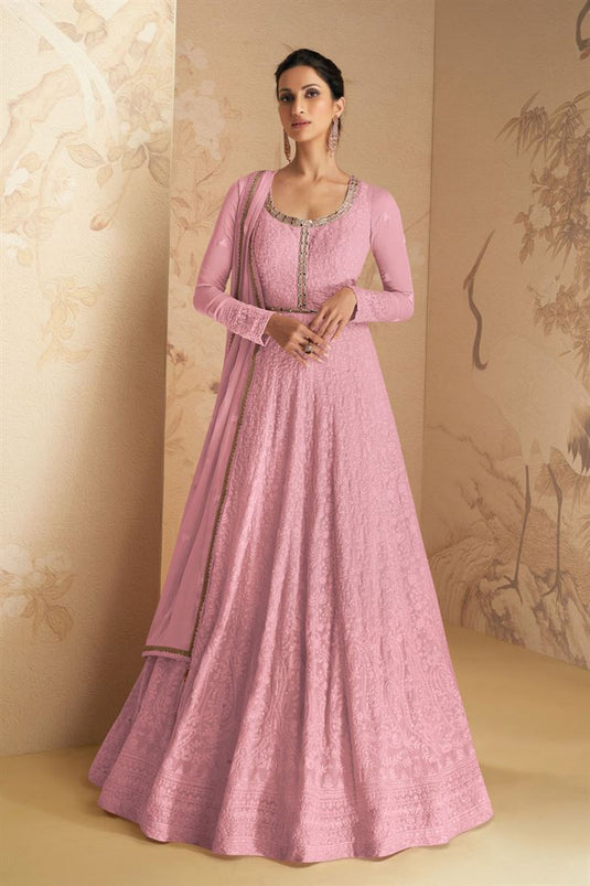 Fascinating Pink Color Georgette Fabric Anarkali Suit For Function