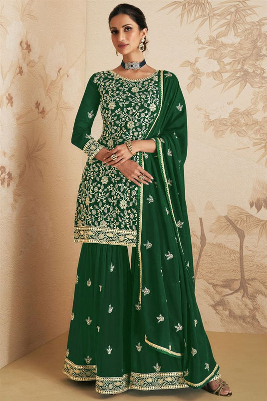 Georgette Fabric Green Color Function Wear Solid Sharara Suit