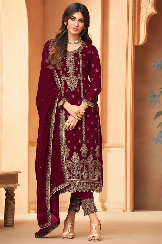 Maroon Color Fantastic Georgette Salwar Suit In Party Style