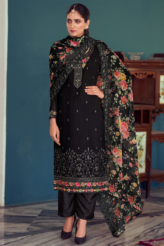 Elegant Georgette Embroidered Salwar Suit for Special Functions In Black