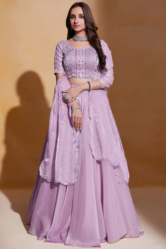 Pink Color Embroidered Wedding Wear Lehenga Choli In Organza Silk Fabric