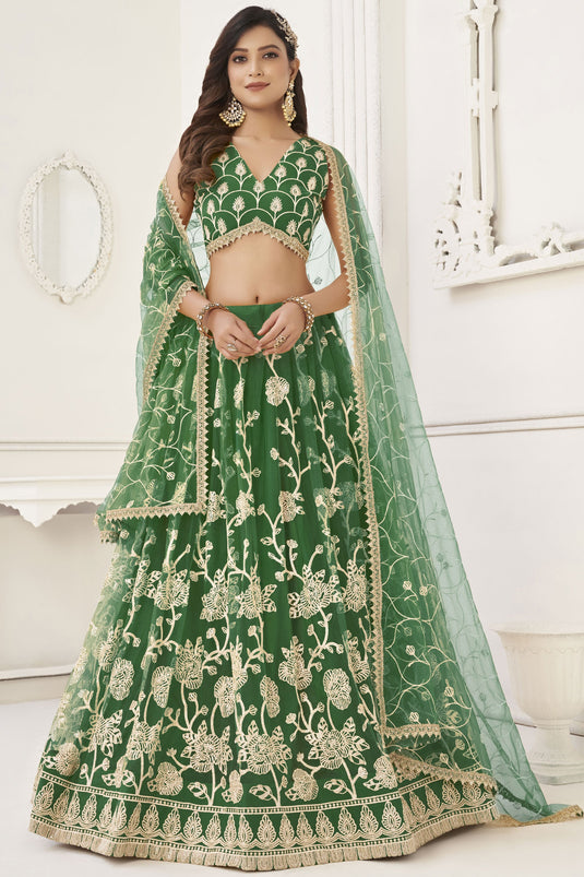 Occasion Wear Green Embroidered Lehenga In Net Fabric With Designer Blouse