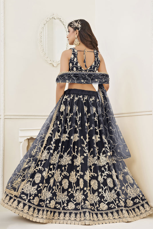 Embroidered Black Net Reception Wear Lehenga Choli