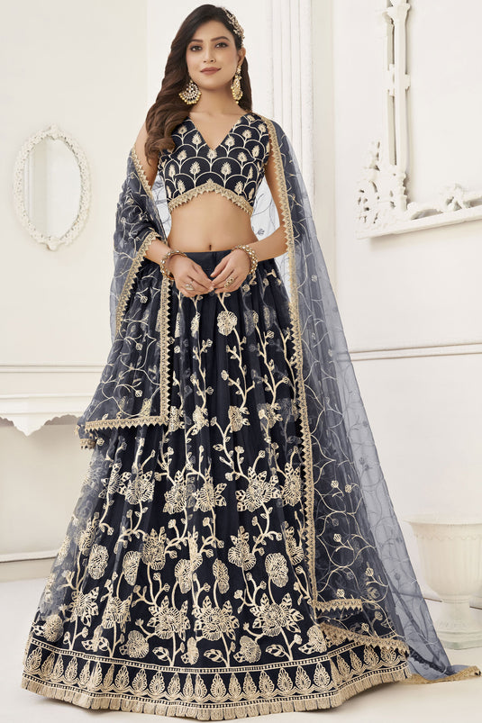 Embroidered Black Net Reception Wear Lehenga Choli