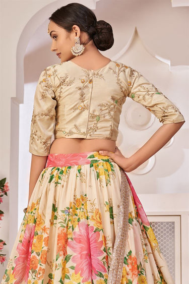 Georgette Fabric Beige Color Gorgeous Lehenga Choli