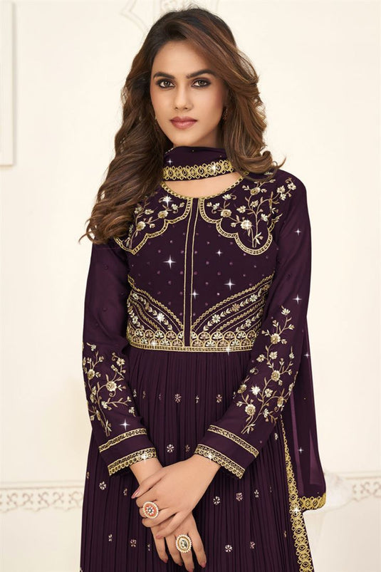 Purple Color Georgette Fabric Glamorous Look Palazzo Suit