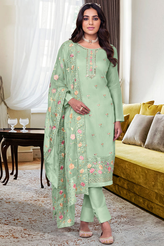Ginni Kapoor Sea Green Color Vintage Viscose Silk Festive Look Salwar Suit