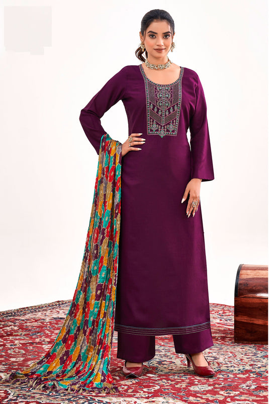 Rayon Fabric Purple Color Casual Winsome Salwar Suit