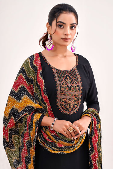 Rayon Fabric Black Color Casual Elegant Salwar Suit