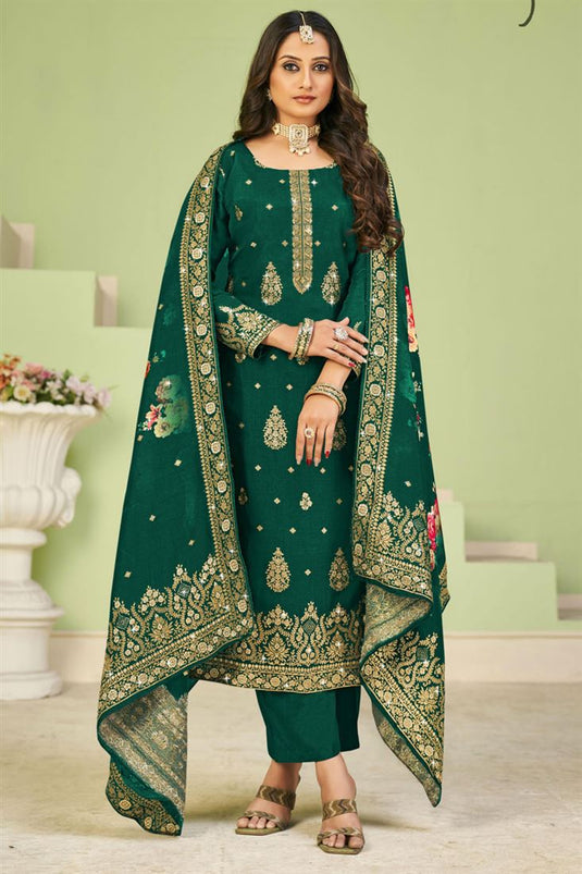 Exclusive Green Color Festive Wear Palazzo Suit In Fancy Fabric