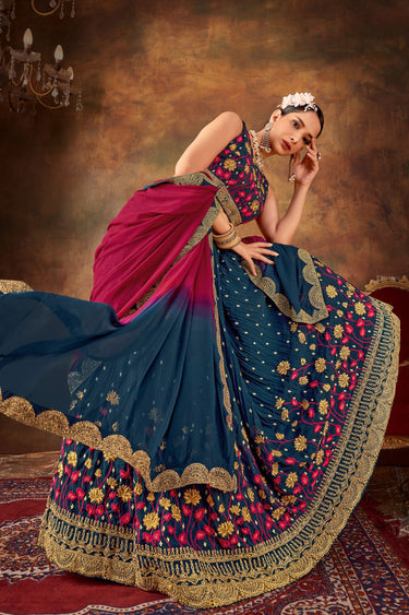 Teal Color Wedding Lehenga Choli In Georgette Fabric