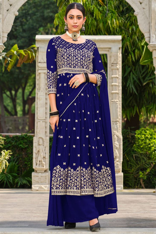 Blue Color Ravishing Readymade Georgette Palazzo Suit