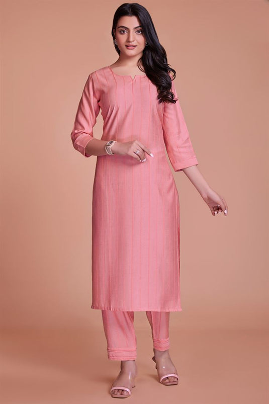 Elegant Peach Color Viscose Fabric Kurti With Pant