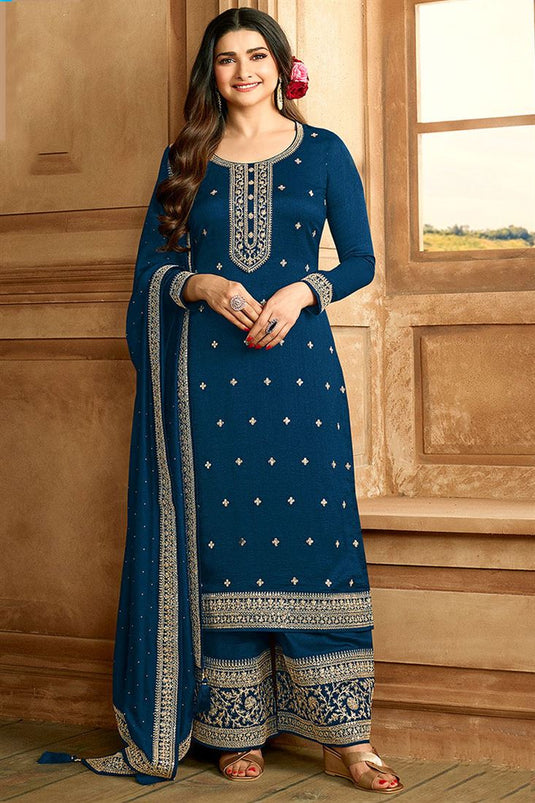 Prachi Desai Blue Color Intriguing Art Silk Palazzo Suit For Function