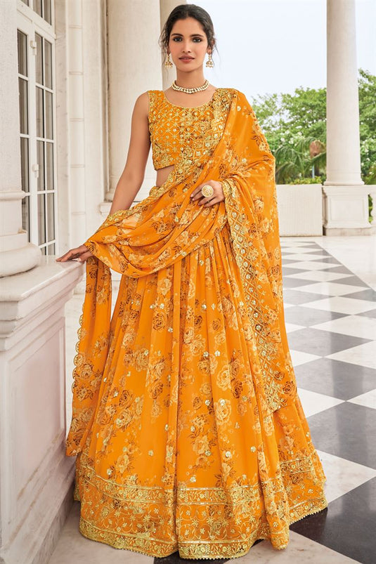 Vartika Singh Fabulous Georgette Fabric Yellow Color Lehenga