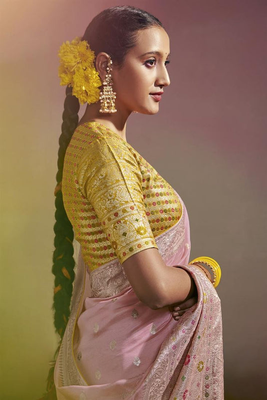 Pink Color Viscose Fabric Beatific Minakari Pallu Saree