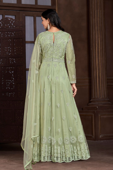 Febulous Function Wear Net Fabric Sea Green Color Readymade Anarkali Suit