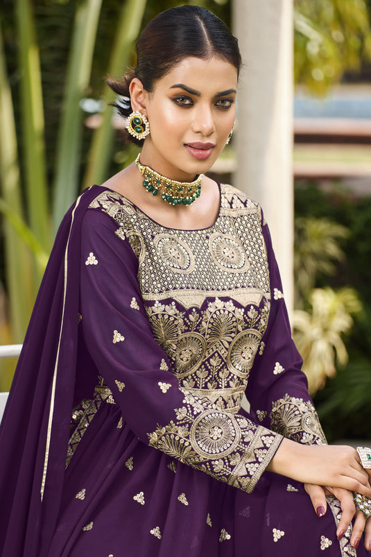 Purple Color Sequence Work Readymade Palazzo Salwar Suit In Georgette Fabric