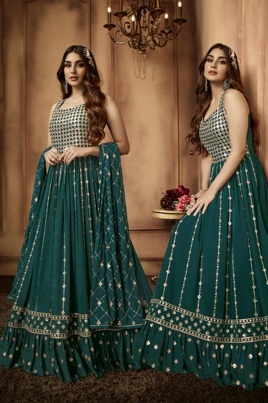 Fascinating Green Color Georgette Fabric Party Style Anarkali Suit