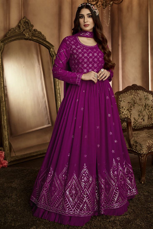 Captivating Georgette Fabric Party Style Purple Color Anarkali Suit