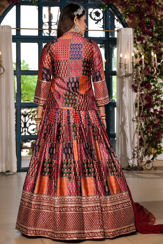 Occasion Wear Printed Readymade Lehenga Choli In Multi Color Satin Fabric