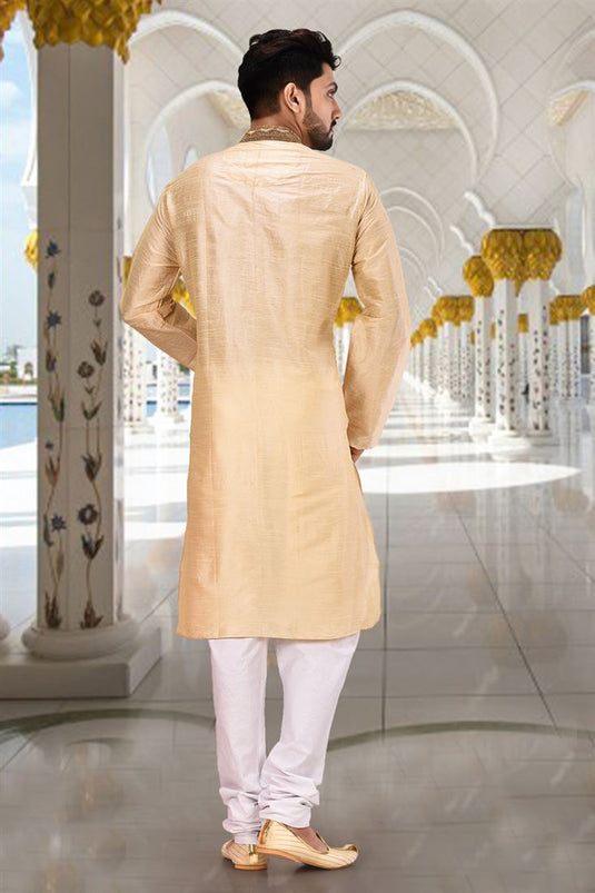 Reception Wear Attractive Readymade Men Kurta Pyjama In Beige Color