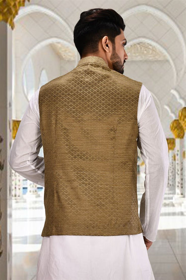 Sangeet Wear Brown Color Readymade Men Jacket In Fancy Fabric