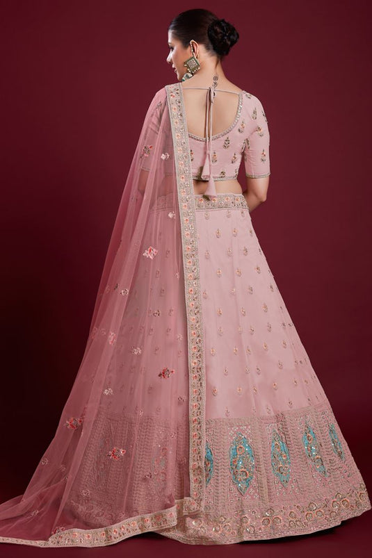 Beautiful Pink Georgette Lehenga with Sparkling Zarkan Work for Wedding