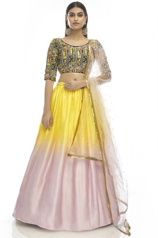 Vintage Printed Work On Georgette Fabric Lehenga In Multi Color