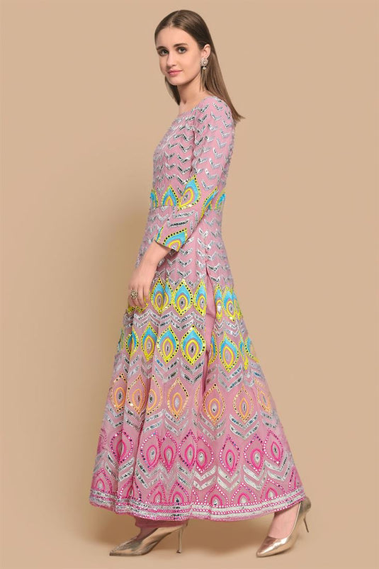 Elegant Georgette Pink Color Palazzo Suit with Sequins Work