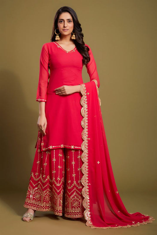 Pink Color Georgette Charming Readymade Palazzo Suit