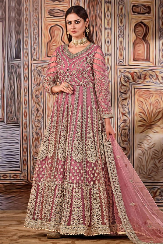 Pink Color Net Fabric Function Wear Embroidered Anarkali Salwar Kameez