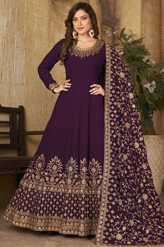 Purple Color Embroidered Work On Brilliant Anarkali Suit In Georgette Fabric