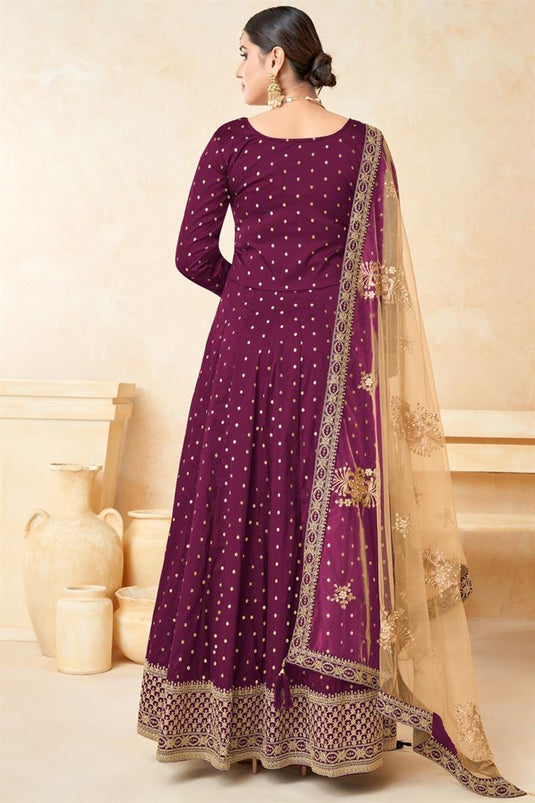 Beatific Function Look Fancy Fabric Anarkali Suit In Purple Color