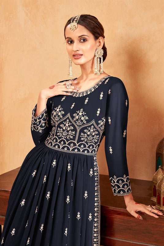 Navy Blue Color Georgette Ravishing Palazzo Suit For Function