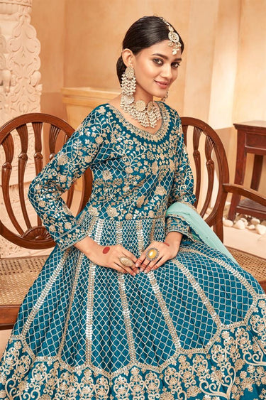 Cyan Color Glittering Art Silk Anarkali Suit
