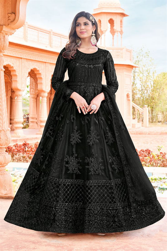 Black Color Glittering Party Look Net Anarkali Suit