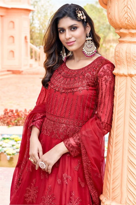 Radiant Red Color Party Look Net Anarkali Suit