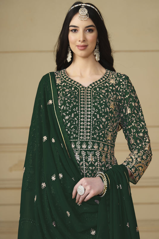 Glorious Function Wear Dark Green Color Georgette Anarkali Suit