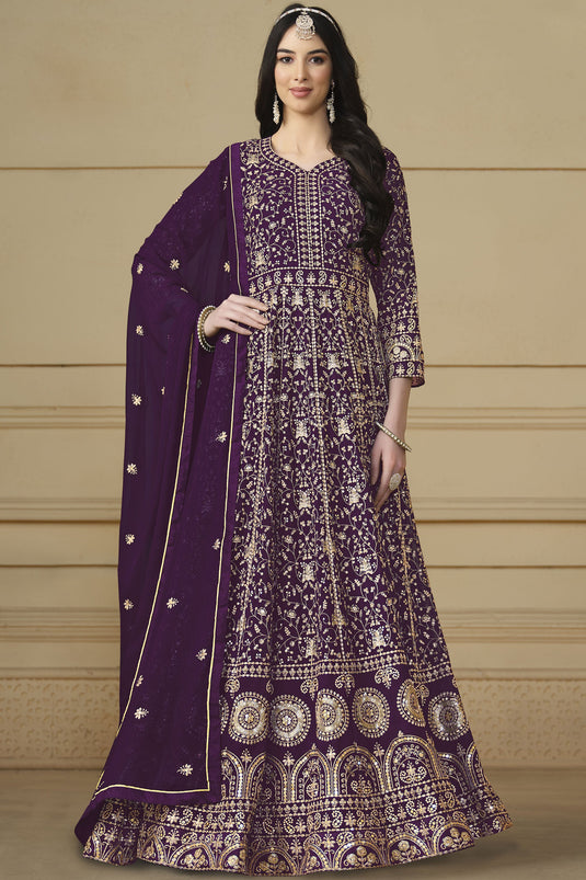 Attractive Function Wear Purple Color Georgette Anarkali Suit